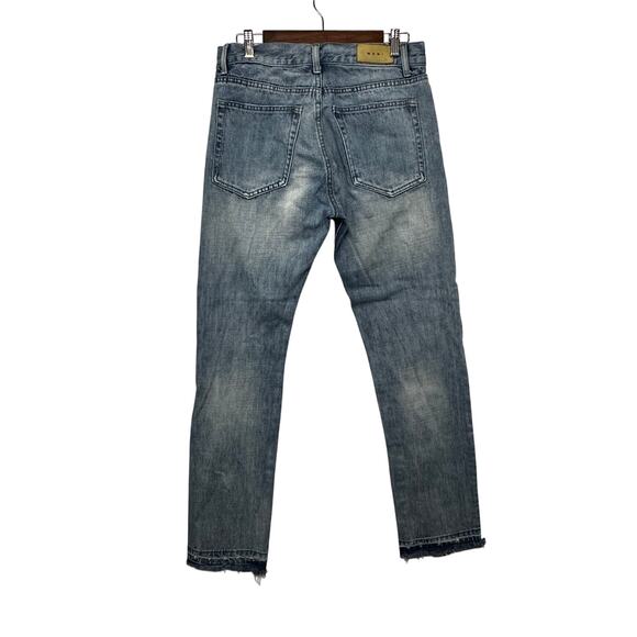 MNML Jesus & Mary Straight Leg Jeans Men’s 32 Light Wash Raw Hem Streetwear - Picture 3 of 12